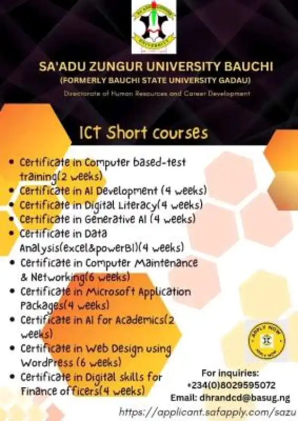 SAZU Directorate of Human Resources and Development announces ICT short courses admission